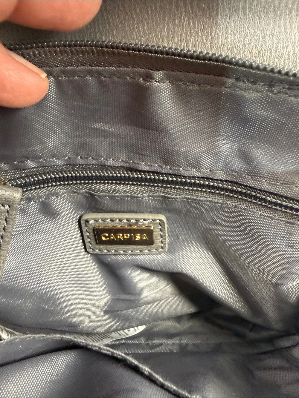 Carpisa Gray Crossbody Purse Gold Chain Turn Lock Structured Mini Bag